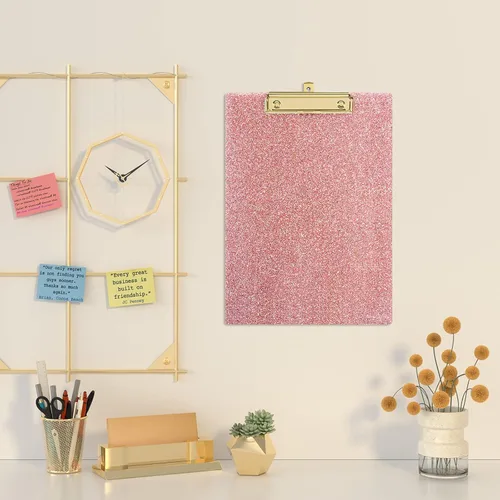 Miniatura 6 de Piasoenc Portapapeles de Acrílico, Tablero con Clip de Purpurina Elegante con Clip Dorado de Perfil Bajo, Diseñado para Uso en Aula, Escuela y Rosa