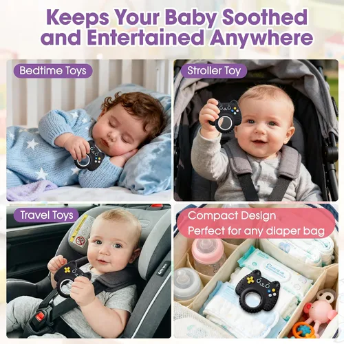 Miniatura 7 de Juguetes de dentición para bebés de 0 a 6 a 12 meses, controlador de juego remoto 3 en 1, juguete sensorial de sonajero para bebés, sin BPA