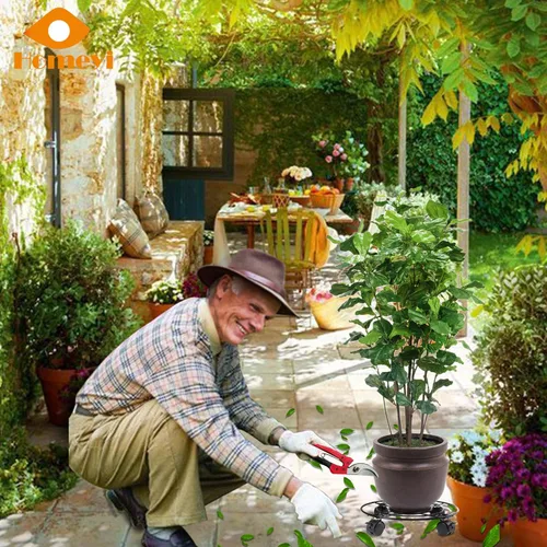 Miniatura 4 de Organizador para plantas con ruedas de hierro de metal resistente, soporte grande para plantas en maceta, para interiores y exteriores, jardín