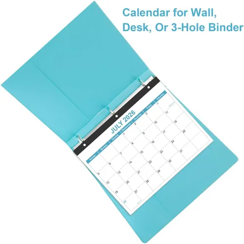Miniatura 5 de Calendario 2026 para carpeta de 3 anillas, calendario de escritorio 2026-2027 de enero de 2026 a junio de 2027, calendario de 18 meses con papel Azul