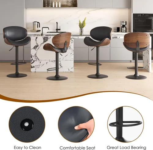 Miniatura 6 de Soohow Juego de 2 taburetes de bar ajustables, ergonómicos y modernos con respaldo para isla de cocina, taburete de bar de piel sintética
