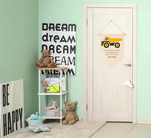 Miniatura 6 de Vehículo de construcción de transporte para pared, afirmaciones positivas para niños, decoración de bandera, regalo para bebés recién nacidos