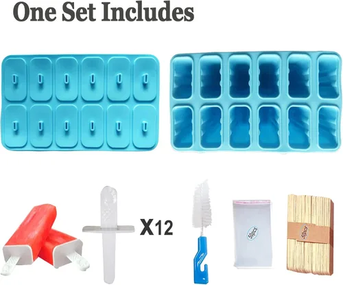 Miniatura 4 de Moldes de silicona para paletas con palitos de 12 cavidades, molde para helado con cepillo limpio, 12 varillas reutilizables, 50 varillas, 50 Azul