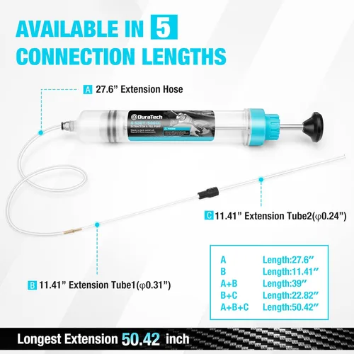Miniatura 3 de DURATECH Extractor de Líquido Automotriz de 200CC, Bomba de Líquido con Tubos de Extensión Largos, Jeringa de Aceite con Potente Succión, Bomba