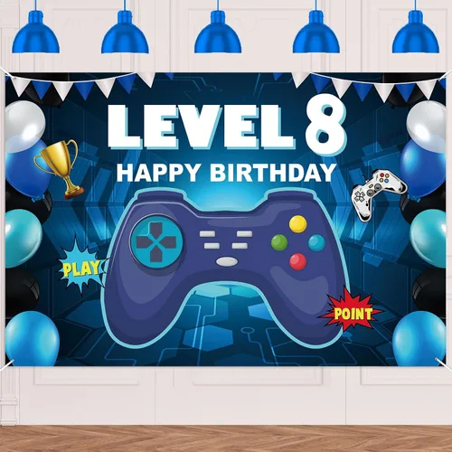 Miniatura 16 de Pancarta de nivel 5 desbloqueada con texto en inglés «Happy 5 Birthday» para decoración temática de videojuegos para niños y niñas, fiesta de 5