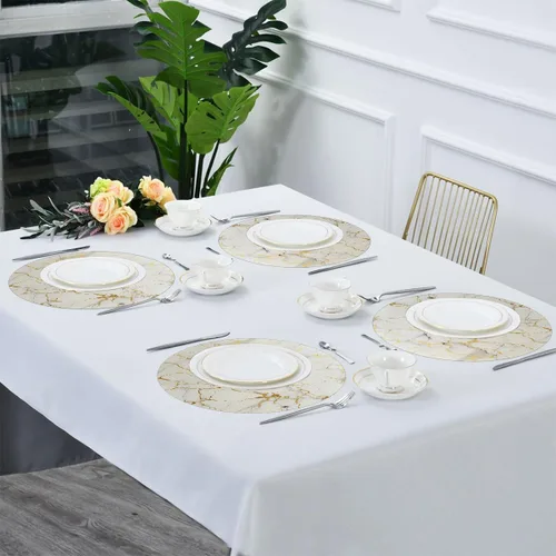 Miniatura 5 de Marble Print Gold Texture Round Place Mats Set of 1, Heat Resistant Washable Placemats Polyester Round Table Mats for Kitchen Home Decor Holiday