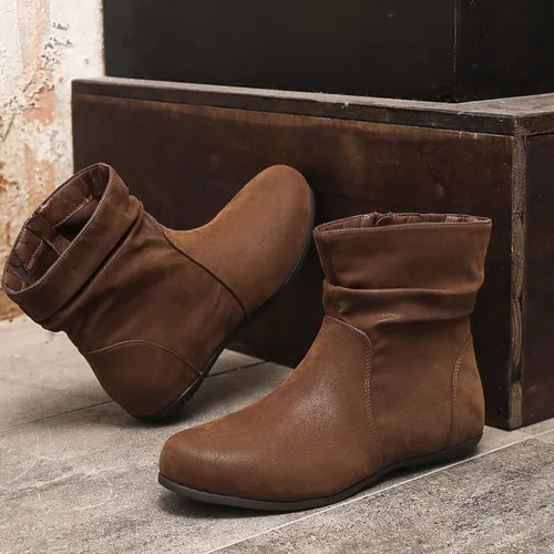 Miniatura 6 de Luoika Botines anchos para mujer, botas cortas negras y marrones con tacón bajo y cremallera lateral.