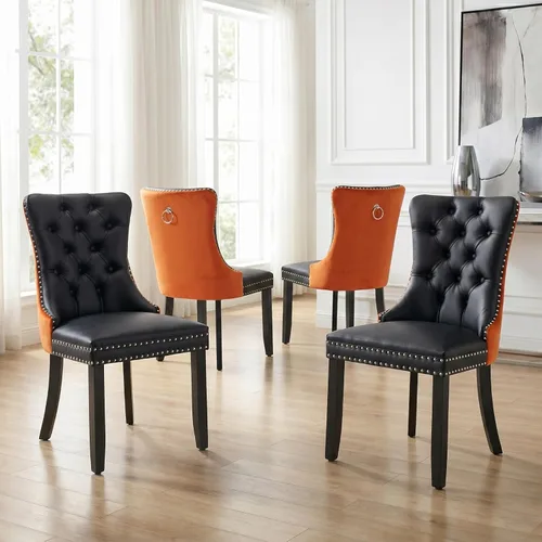 Miniatura 62 de Velvet Dining Chairs Set of 2, Tufted High Chairs with Nailhead Trim, Pull Ring, Black Solid Wood Legs, Elegant Upholstered Accent Chairs for Dining