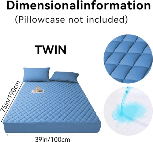 Miniatura 2 de WESLEEPER Protector de Colchón Impermeable Protector de Colchón Tamaño Completo Cubierta de Cama de Colchón Súper Suave Transpirable Lavable a Azul