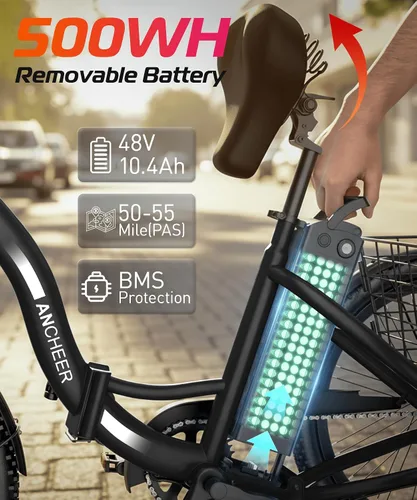 Miniatura 2 de ANCHEER Triciclo eléctrico para adultos, triciclo eléctrico plegable de pico de 600 W, bicicleta eléctrica de 24 pulgadas y 499 Wh para personas