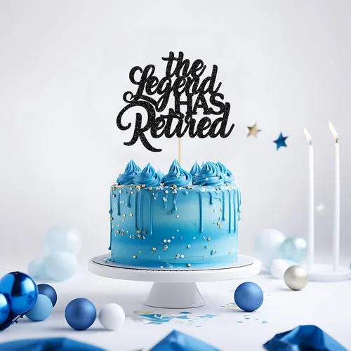 Miniatura 7 de 1 pieza de decoración de pastel con purpurina negra con purpurina de despedida, hola, pensión, decoración para tartas de despedida de jubilación