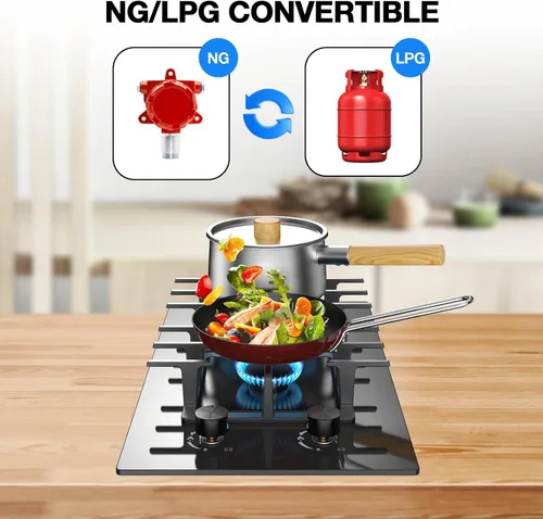 Miniatura 6 de Estufa de Gas de 2 Quemadores Tope de Cocina de Propano, Tope de Cocina de Gas de Vidrio Templado de 12 Pulgadas Quemador de Gas de Acero Inoxidable
