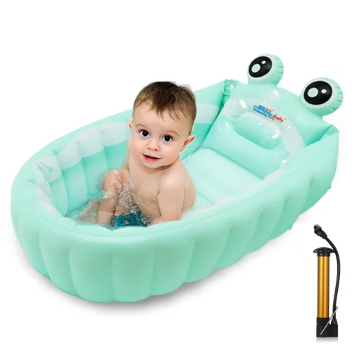Miniatura 12 de Bañera inflable para bebé, asiento de bañera para recién nacido, piscina antideslizante para sentarse, ducha plegable para niños pequeños, baño