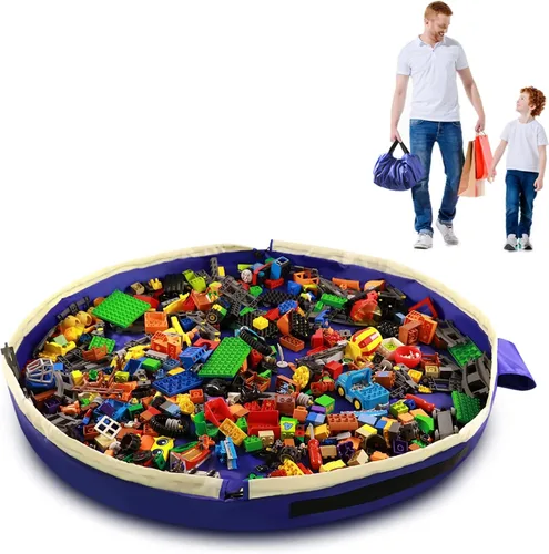 Bolsa de almacenamiento de juguetes con cordón para Lego – Bolsa de tapete de juego, contenedor de almacenamiento de juguetes para niños con tapa