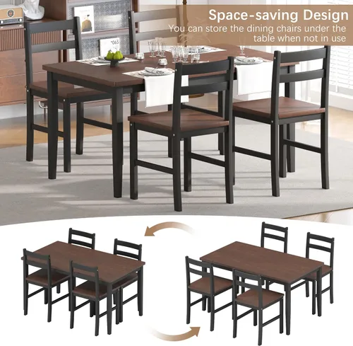 Miniatura 4 de Juego de mesa de comedor de 5 piezas, juego de mesa de comedor de madera maciza para 4, juego de mesa de granja y 4 sillas, juego de mesa de cocina