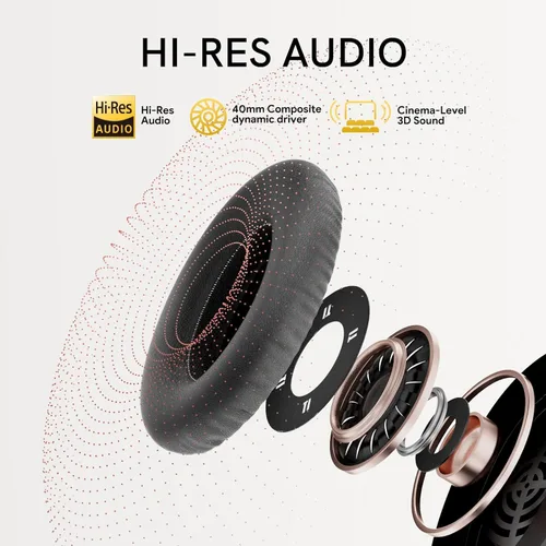 Miniatura 5 de QCY Auriculares Bluetooth H3 ANC sobre la oreja, cancelación activa de ruido Bluetooth 5.4 auriculares con micrófonos, sonido de audio de alta Negro