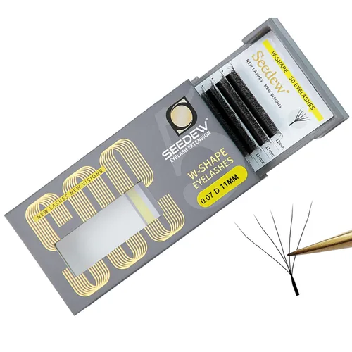 Miniatura 33 de Extensiones de pestañas con doble punta 3D, rizo D de 0.003 in, mezcla de 0.315-0.591 in, 12 filas por bandeja, tallo plano 3DD en forma de W