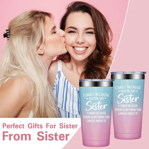 Miniatura 3 de Grifarny Regalos para Hermanas - Cumpleaños, Navidad, Regalo del Día de la Madre para Hermanas - Taza de Café "I Smile Because You are My Sister