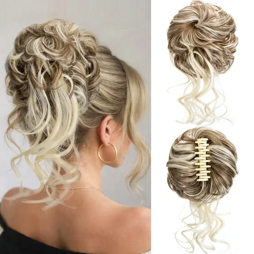 Miniatura 12 de Extensiones de cabello con moño desordenado, superlargas, estilo recogido, recogido, con banda elástica, para mujeres y niñas (12H24)
