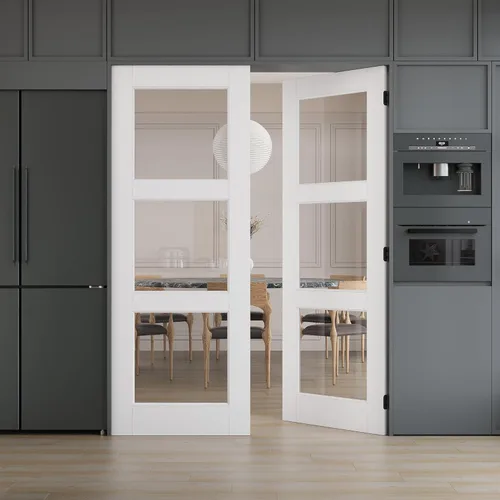 Miniatura 18 de WINSTELLAR - Losa de puerta de vidrio transparente preconstruida de 18 x 80 pulgadas, 3-Lite, puertas interiores pintables para el hogar