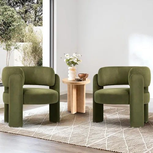 Miniatura 7 de COLAMY Silla decorativa moderna de terciopelo, silla tapizada, cómoda silla con brazo lateral con 3 patas para sala de estar, dormitorio, lectura