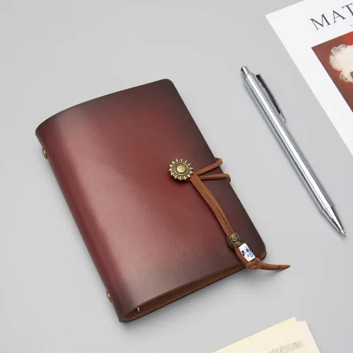 Miniatura 5 de AxeWoodz Diario de cuero A7, 80 hojas de relleno en blanco, cuaderno de cuero, cuaderno personal A7, carpeta planificadora, diario encuadernado