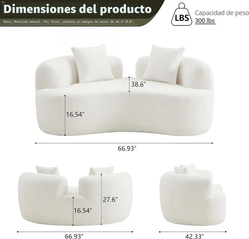 Miniatura 2 de Sofá biplaza curvo de 67 pulgadas para sala de estar, sofá biplaza de asiento profundo con 2 almohadas decorativas, sofá biplaza moderno con tela