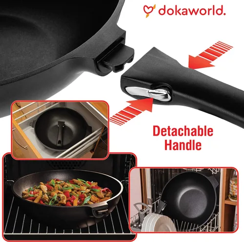 Miniatura 3 de Wok antiadherente de aluminio de 12 pulgadas, compatible con inducción, ligero