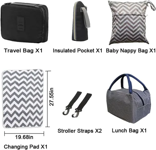 Miniatura 5 de Juego de bolsa de pañales, mochila multifunción para el cuidado del bebé para mamá papá, gran capacidad, mochila de viaje unisex, azul, (blue #2)