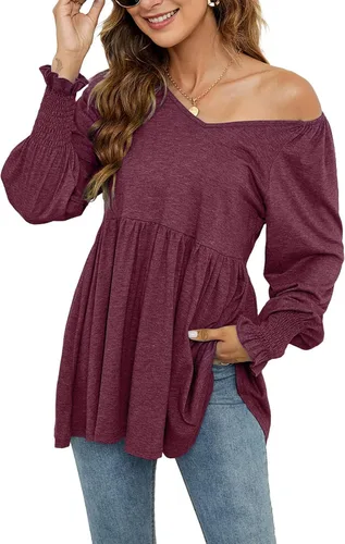 Miniatura 4 de Fragarn Camiseta casual de manga larga con cuello en V para mujer
