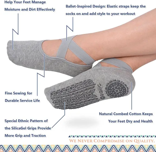 Miniatura 2 de Ozaiic - Calcetines de yoga para mujer con correas y agarres antideslizantes, ideales para pilates, Pure Barre, ballet, danza y entrenamiento