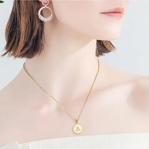 Miniatura 3 de Initial Necklaces for Women,18K Gold Silver Rose Gold Shell Letter Necklaces for Girls,Coin Pendants Stainless Steel Layered Initial necklace Jewelry
