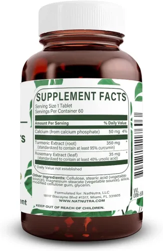 Miniatura 2 de Natural Nutra Curcumina de cúrcuma con 95% de extracto de curcuminoides suplemento con romero para la salud cerebral, 350 mg, 60 tabletas veganas