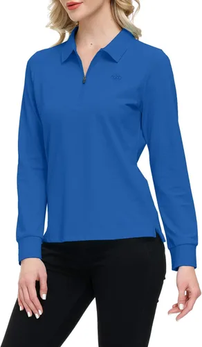 Miniatura 17 de JINSHI Polo de golf para mujer, de manga larga, con cremallera, deportiva, de secado rápido, atlética, casual, ajustada