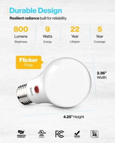 Miniatura 5 de Sunco - Paquete de 10 bombillas LED para exteriores del atardecer al amanecer A19, fotocélula automática para iluminación exterior, 800 LM, 9 W