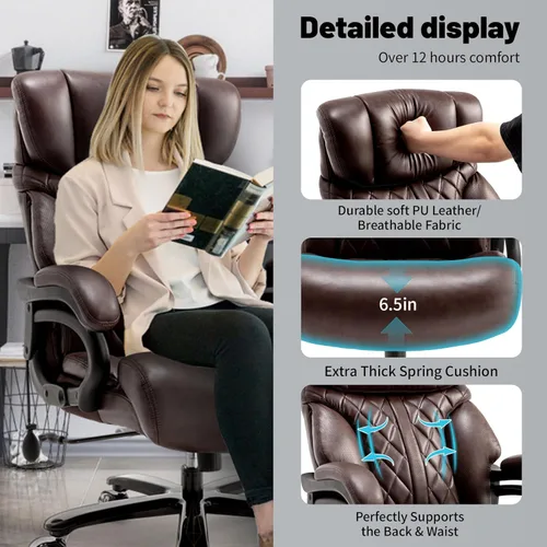 Miniatura 3 de Sillas de oficina grandes y altas de 600 libras para personas pesadas, silla de oficina ejecutiva resistente con asiento extra ancho y soporte