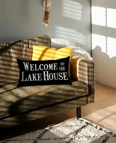 Miniatura 4 de Mancheng-zi Lake House - Funda de almohada decorativa de 12 x 20 pulgadas, almohada para exteriores, almohada de bienvenida Lake Life (negro)