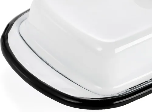 Miniatura 4 de Mantequillera esmaltada con tapa, bandeja de mantequilla blanca esmaltada vintage, soporte para mantequillas de borde negro, recipiente