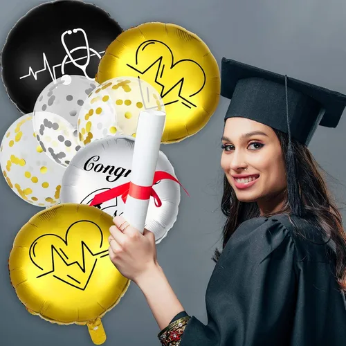 Miniatura 6 de 25 globos de graduación para enfermeras 2026, 18 pulgadas y 12 pulgadas, globos de graduación de felicitaciones de oro negro para decoración