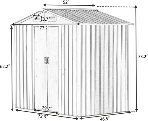 Miniatura 8 de Cobertizo de almacenamiento de 6 x 4 pies, cobertizos exteriores de metal y almacenamiento al aire libre de acero galvanizado con ventilación
