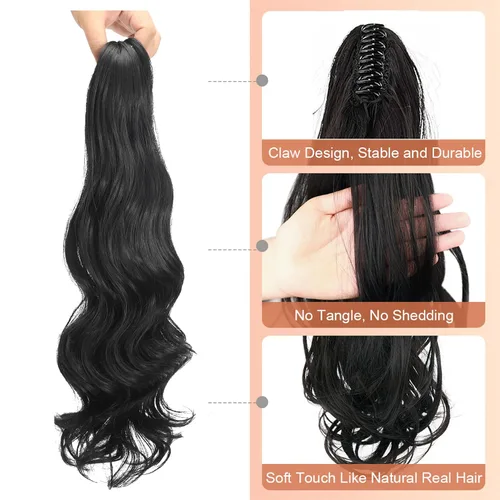 Miniatura 4 de Limerence Extensión de cola de caballo ondulada de 20 pulgadas de largo, pieza de cabello sintético para mujeres y niñas, extensiones de cola