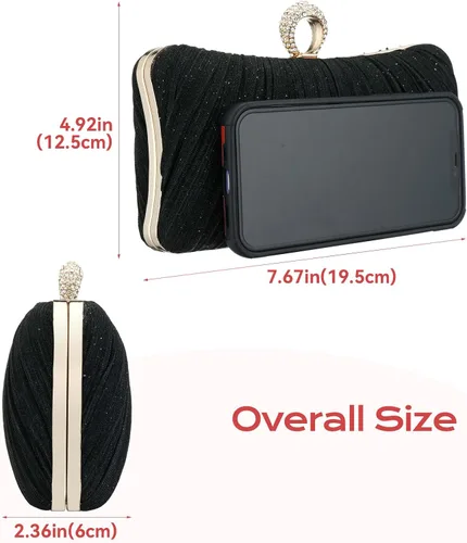 Miniatura 7 de Simcat Bolso de mano dorado para mujer, bolso de noche con purpurina, plisado, para mujer, formal, novia, boda, baile de graduación