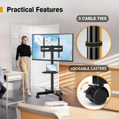 Miniatura 7 de Hemudu - Soporte de TV móvil para televisores de pantalla plana LCD LED de 23 a 60 pulgadas, carrito de TV con capacidad de hasta 77 libras, soporte