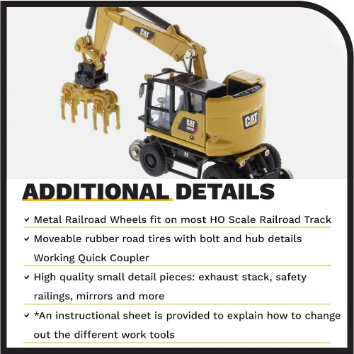 Miniatura 5 de Excavadora de ruedas para ferrocarril Caterpillar M323F 1:87 - Versión amarilla Cat - (HO) Modelo de la serie High Line por Diecast Masters - 85656