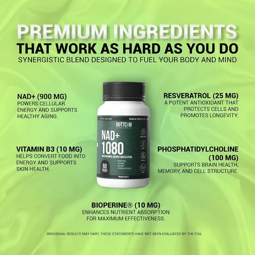 Miniatura 5 de Suplemento liposomal NAD+ de 900 mg — Resveratrol, B12, fosfatidilcolina y bioperina 60 cápsulas veganas Energía celular, enfoque