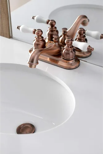 Miniatura 5 de Kingston Brass KB606PL Restoration - Grifo de baño tipo centerset de 4 pulgadas, cobre antiguo