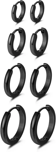JewelrieShop - Juego de aretes de aro quirúrgicos dorados, hipoalergénicos, aretes de aro para hombre (oro, negro, aretes de aro de acero inoxidable)