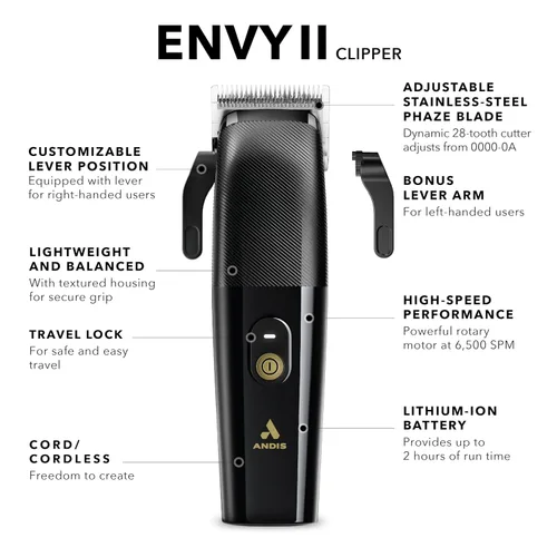 Miniatura 3 de Andis Envy II cortadora de cabello inalámbrica, cortadora de barba y cabello eléctrica profesional de iones de litio, cuchilla Phaze, inalámbrica