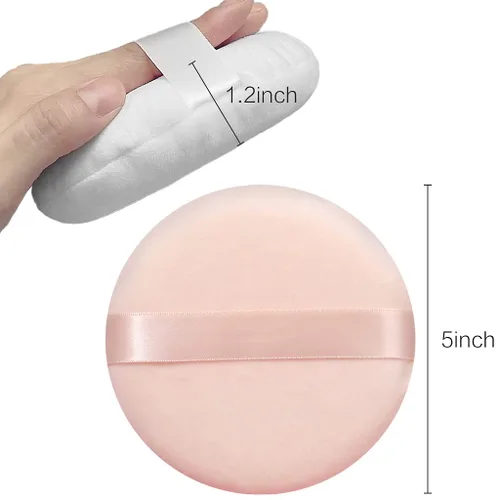 Miniatura 2 de 2 polvos grandes de soplo, 5 pulgadas de algodón súper suave, lavable, polvo suelto, polvo para bebé, redondo (beige)