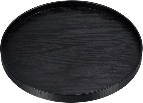 PATIKIL Bandeja de madera para servir de 12 pulgadas, bandeja decorativa redonda para decoración del hogar, cocina, mesa, portavelas, color negro